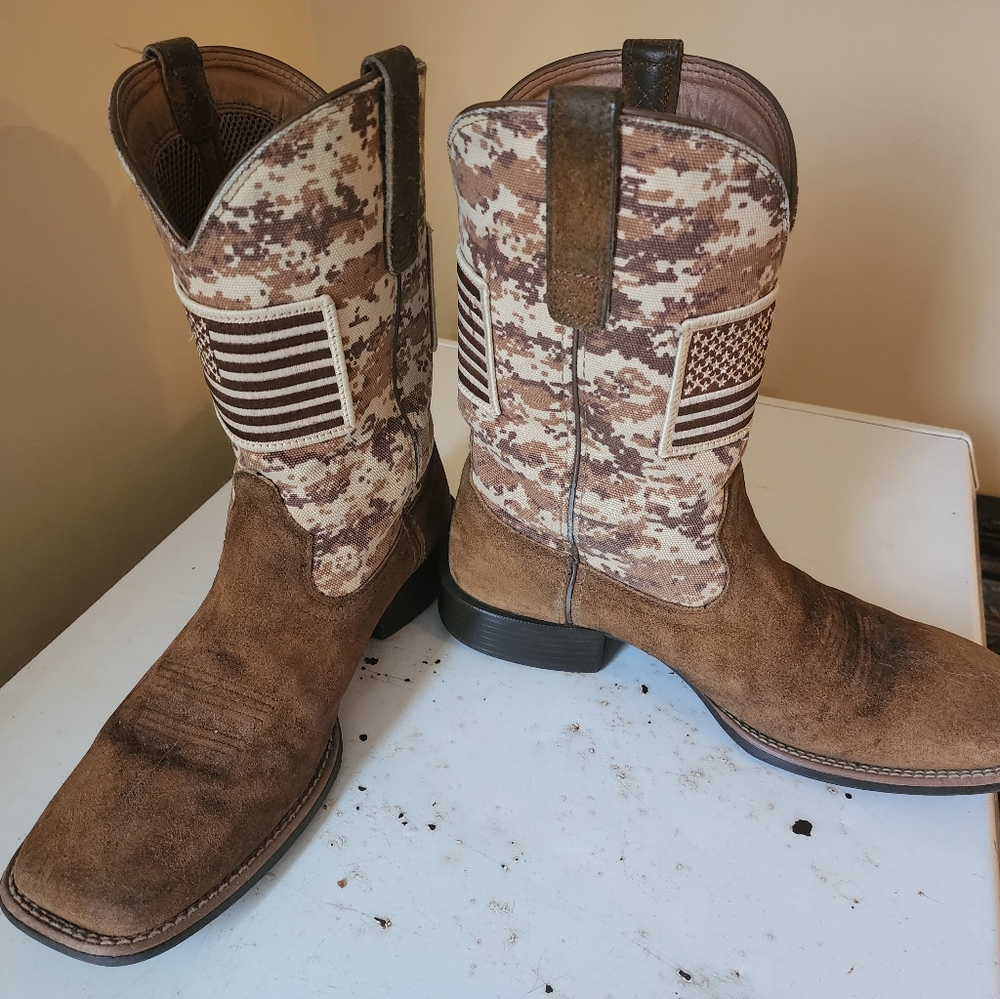 Ariat Men's Wide Square Toe Sport Patriot Cowboy Boot - Antique Mocha/Sand Camo